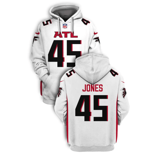Men's Atlanta Falcons #45 Deion Jones 2021 White Pullover Hoodie Men's Atlanta Falcons #45 Deion Jones 2021 White Pullover Hoodie
